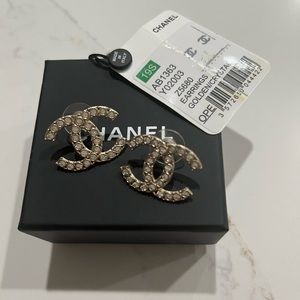 CHANEL Gold and Crystal CC Earrings - large
